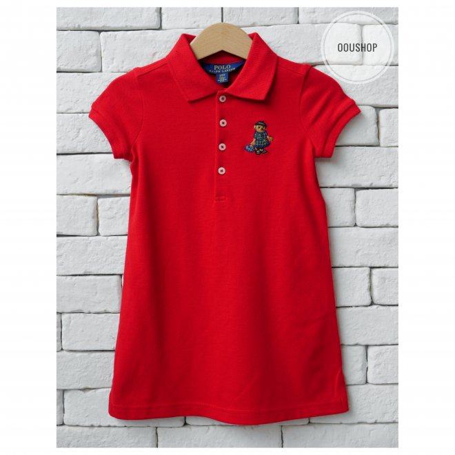 POLO RALPH LAUREN POLO BEAR KIDS STRETCH MESH POLO DRESS