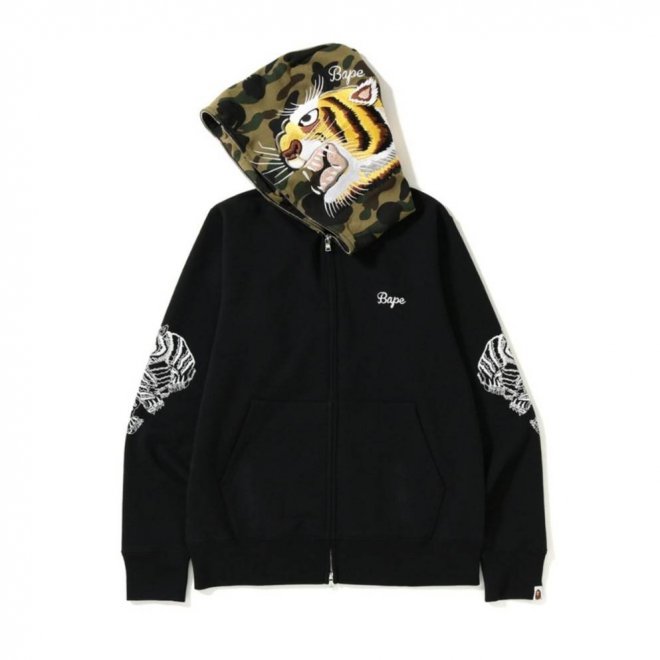 BAPE TIGER EMBROIDERY FULL ZIP HOODIE MENS