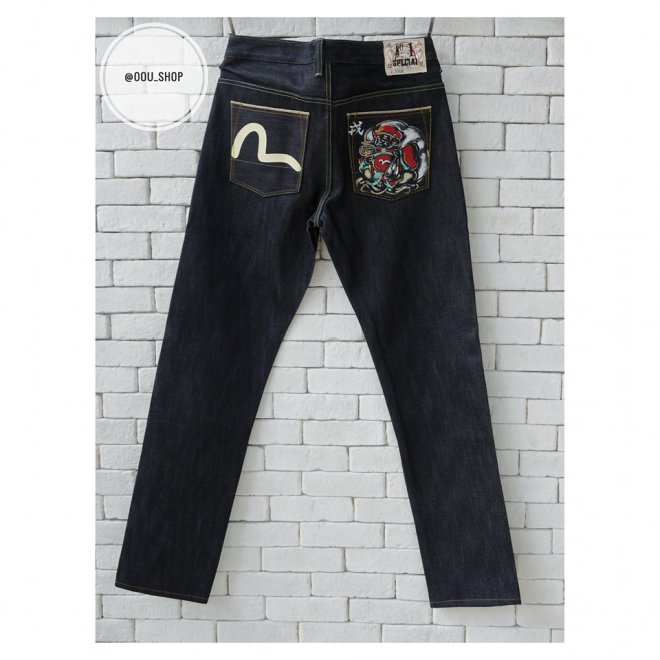 EVISU SLIM-FIT SELVEDGE DENIM JEANS WITH HAND-PAINTED SEAGUL
