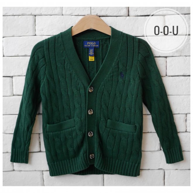 POLO RALPH LAUREN KIDS CABLE-KNIT COTTON V-NECK CARDIGAN