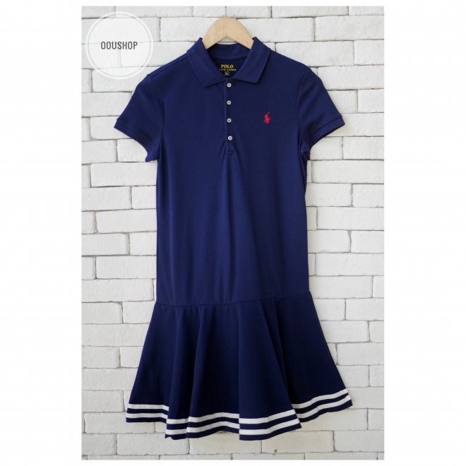 POLO RALPH LAUREN GIRLS STRIPED STRETCH MESH POLO DRESS