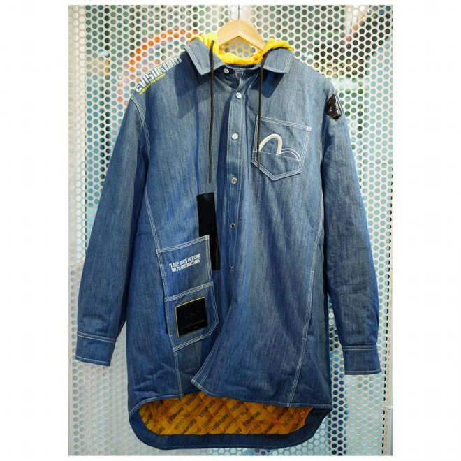 EVISUKURO TAPED HOODED DENIM JACKET