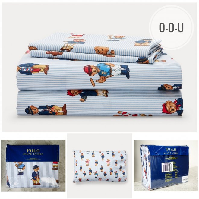 POLO RALPH LAUREN TEDDY BEAR STRIPE KING SHEET SET