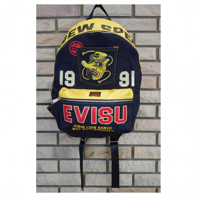 EVISU LOGO PRINTED BACKPACK WITH TENGU EMBROIDERY