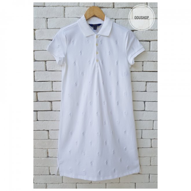 POLO RALPH LAUREN ALLOVER PONY GIRLS STRETCH MESH POLO DRESS