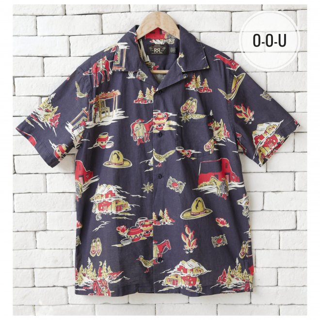 RRL PRINT LINEN-BLEND CAMP SHIRT