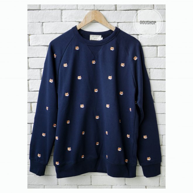 MAISON KITSUNÉ ALL-OVER FOX HEAD EMBROIDERY CREW SWEAT