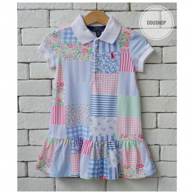 POLO RALPH LAUREN MULTI PATCHWORK KIDS STRETCH POLO DRESS