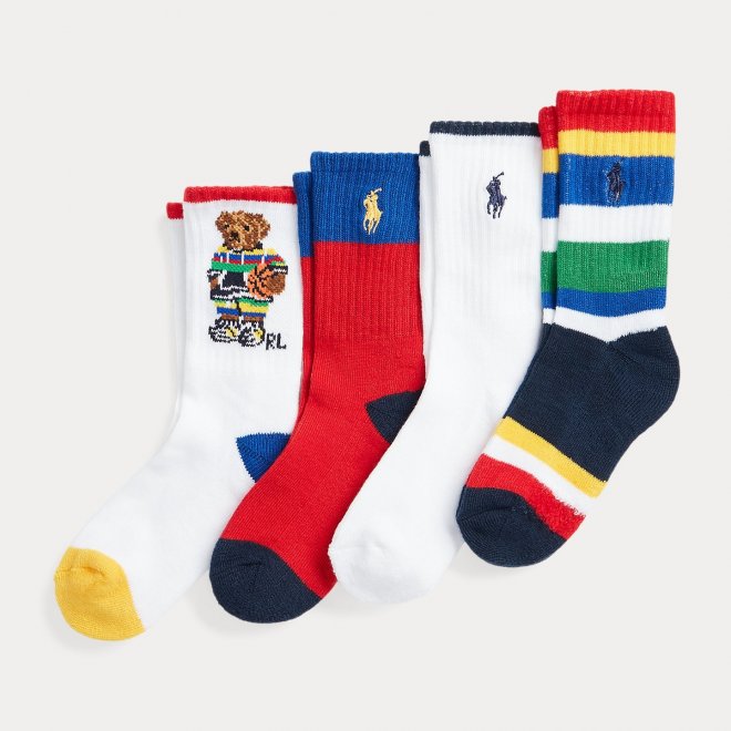 POLO RALPH LAUREN KIDS POLO BEAR CREW SOCK 4-PACK